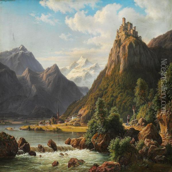 Hohen-eppan I Tyrol. 
Tidlig Formiddag Oil Painting - F. C. Kiaerschou