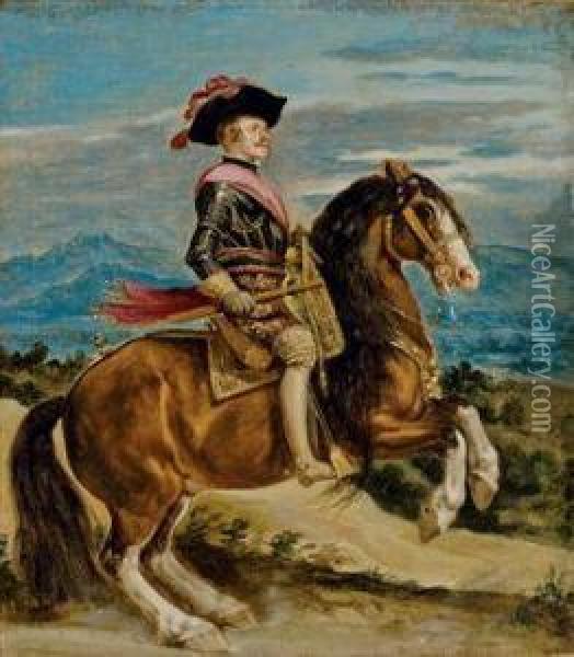 Portrait Equestre Du Roi Philippe Iv Oil Painting - Diego Rodriguez de Silva y Velazquez