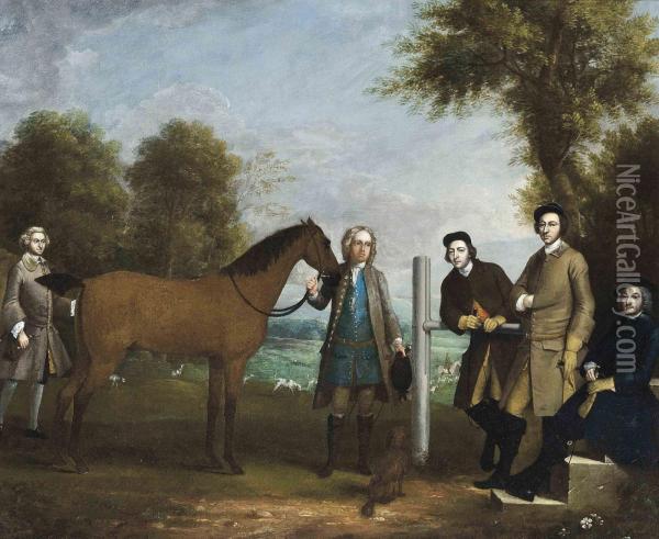 Group Portrait, Including Edward Chester Oil Painting - Arthur Devis