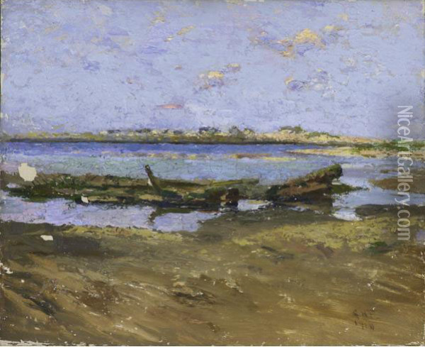 Shore With Boats Oil Painting - Charles H. Freeman
