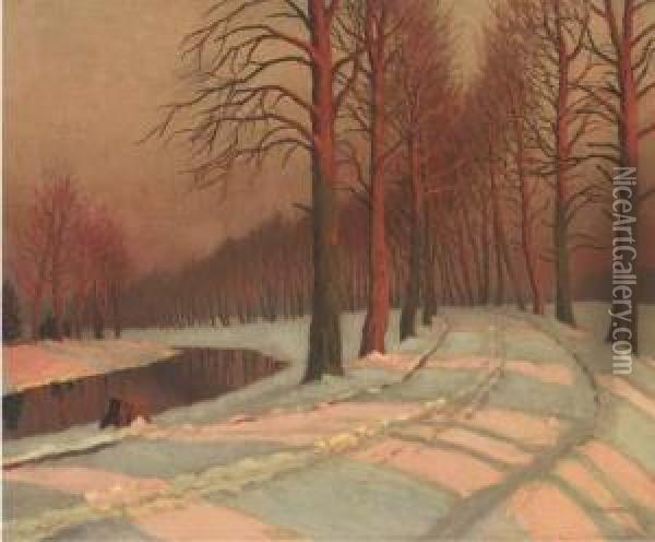 A Riverside Track In The Snow Oil Painting - Mikhail Markianovich Germanshev