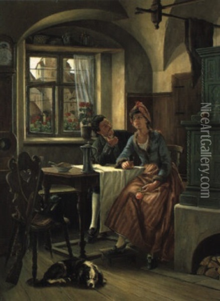 Liebeswerben Oil Painting - Adolf Franz Christian Schreitter von Schwarzenfeld