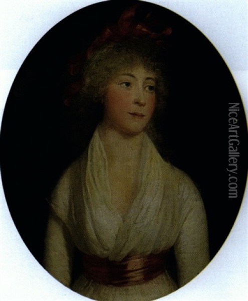 Portrait De Femme Au Noud Rouge Oil Painting - G. P. Barbier