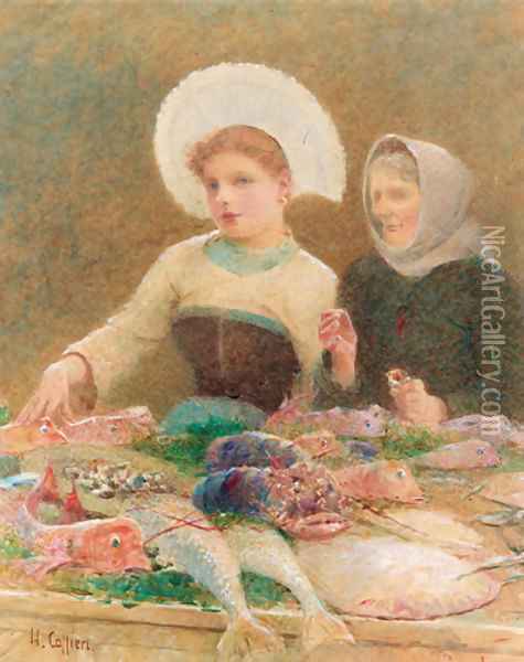 The Fish Stall Oil Painting - Hector Caffieri