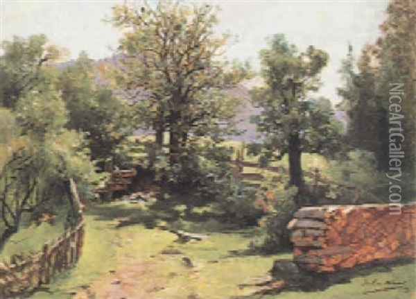 Landschaft Mit Holztriste Oil Painting - Julius von Blaas