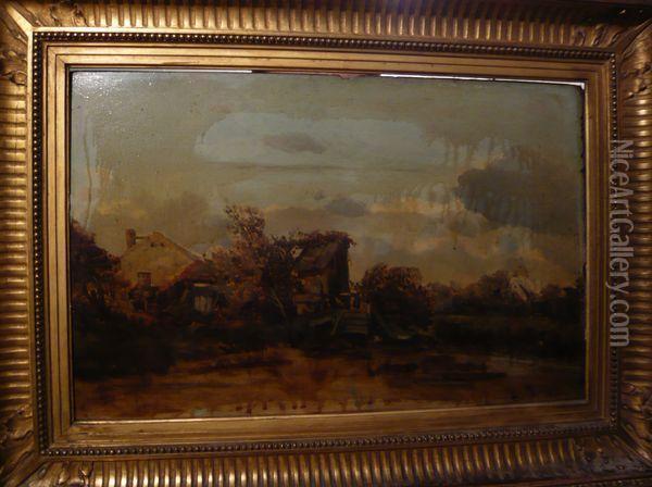 Paysage A La Ferme Oil Painting - Eugene Deshayes