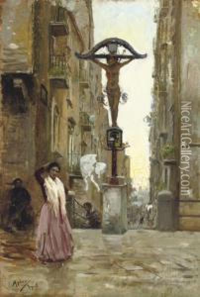 Street Scene In Naples Oil Painting - Vincenzo Migliaro