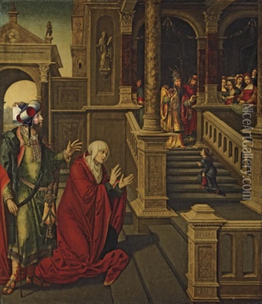 The Presentation Of The Virgin In The Temple With Saints Anne And Joachim Oil Painting - Pedro Campana