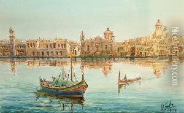 Vittoriosa, Grand Harbour And Mdina, The Old City, Malta Oil Painting - Edwin Bale
