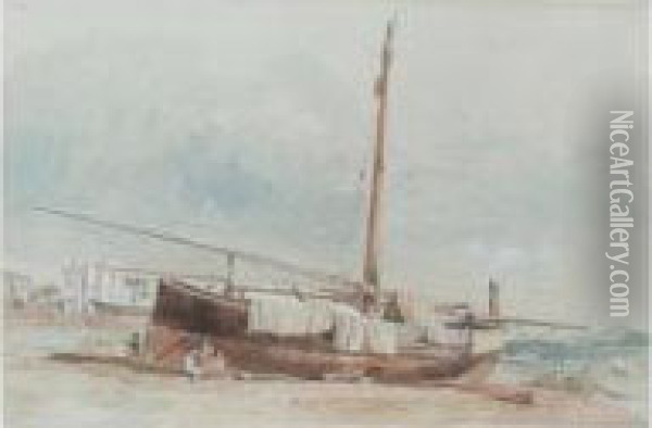 A Beached Boat, Ischia, Italy Oil Painting - Edward Alfred Angelo Goodall