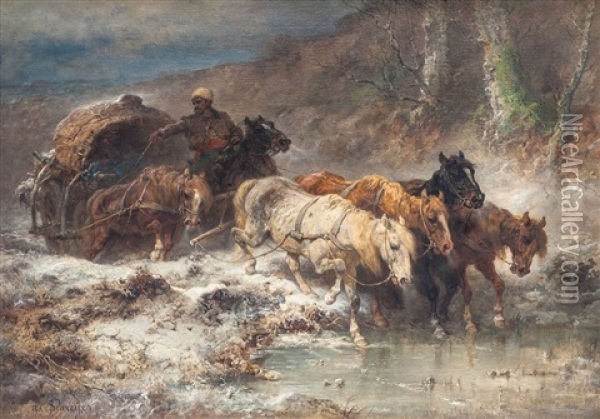 Valassky Vuz V Zasnezene Krajine Oil Painting - Adolf Schreyer