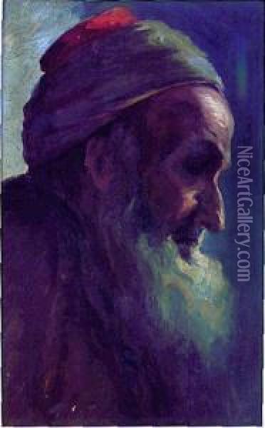Portrait Of A Religious Jew Fromjerusalrm Oil Painting - Boris Schatz