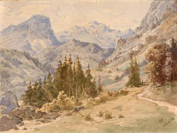 G E B I Rgslandschaft Mit Waldlichtung Im Vordergrund Oil Painting - Friedrich Johann Voltz
