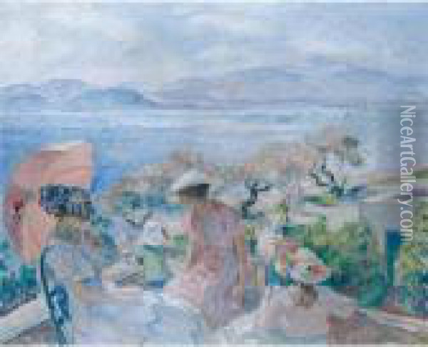 Sur La Terasse En Face De La Mer, Sainte-maxime Oil Painting - Henri Lebasque