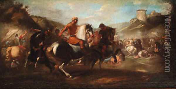 A cavalry skirmish Oil Painting - Aniello Falcone