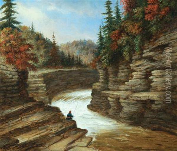 River Gorge, Autumn Oil Painting - Cornelius Krieghoff