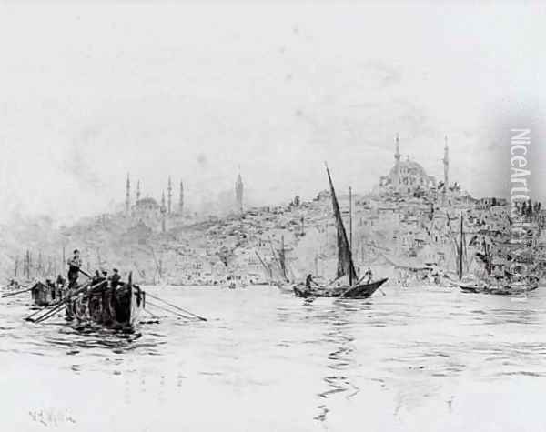 Fishing boats on the Bosphorous, Constantinople Oil Painting - William Lionel Wyllie