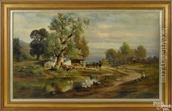 Landscape With A Sawmill Oil Painting - Carl Philipp Weber