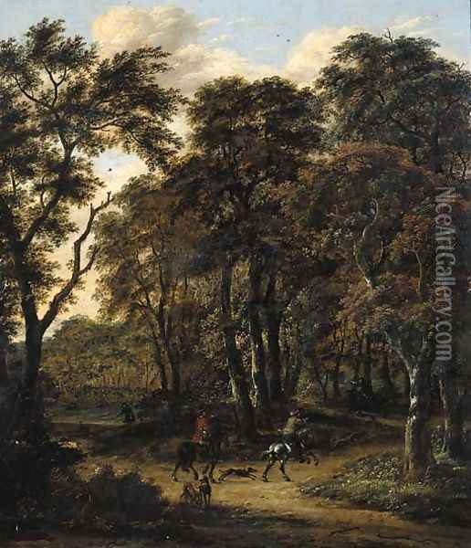 A hunting party in a wood Oil Painting - Salomon Rombouts