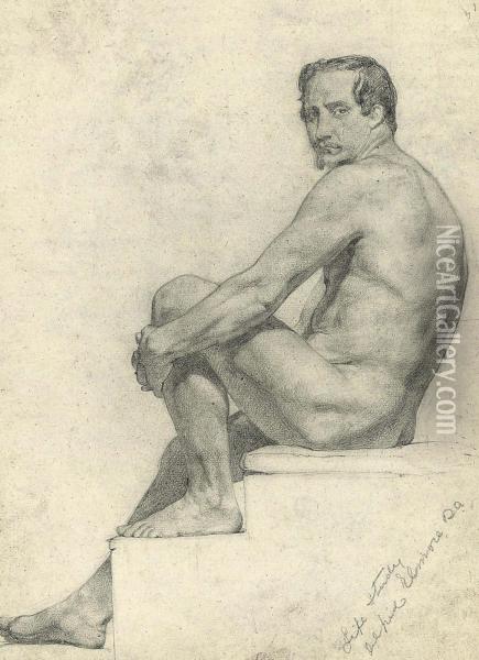 Study Of A Male Nude Observed From The Right Oil Painting - Alfred Elmore
