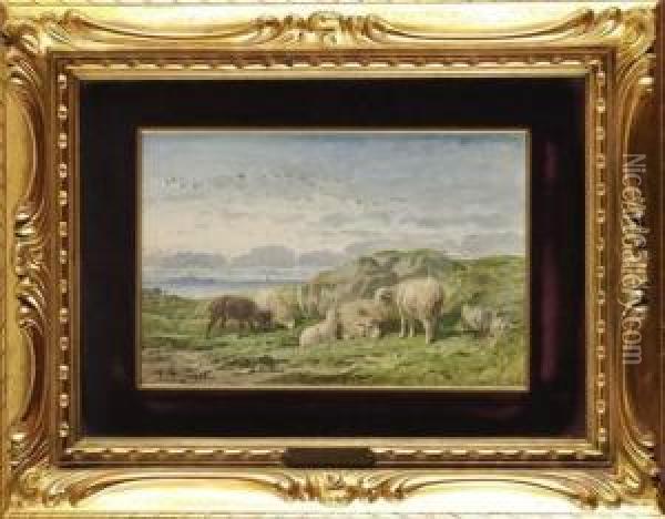 Moutons Pres De La Cote Oil Painting - Felix Saturnin Brissot de Warville