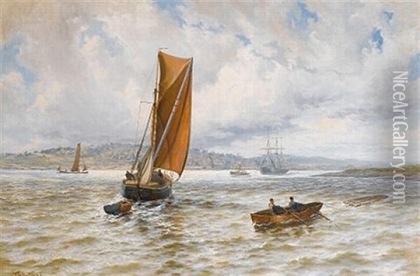 The Thames Barge "mary Of Rochester" Off Gravesend Oil Painting - Thomas Rose Miles