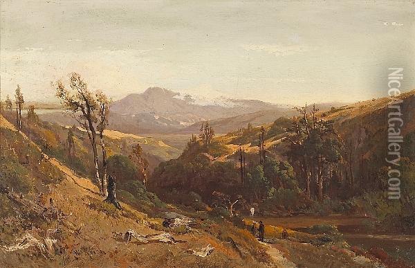 A Trail Through The Hills With Mt. Tamalpais Beyond Oil Painting - William Keith