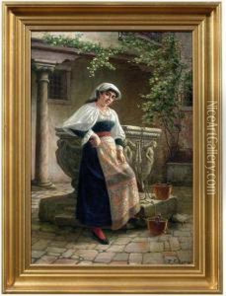 Italienerin Am Brunnen Oil Painting - Friedrich Schlegel