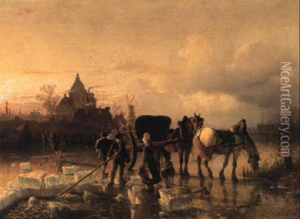 The Icecutters Oil Painting - Johannes Bartholomaeus Duntze