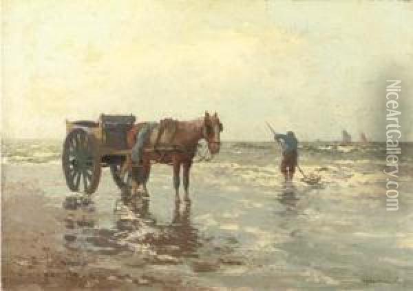 Shellfisher On The Beach Oil Painting - Gerardus Johannes Delfgaauw