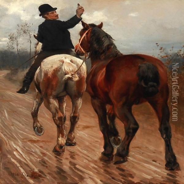 Hestehandler Pa Knabstrupper Oil Painting - Otto Bache