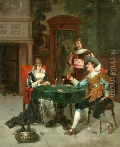 The Card Players Oil Painting - Ludovic Mouchot