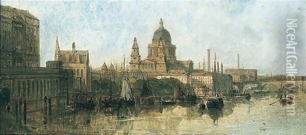 St Paul's From Waterloo Bridge Oil Painting - David Roberts