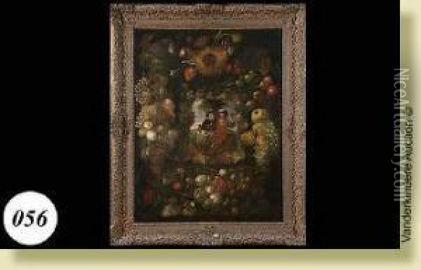 Couple Buvant Le Vin Dans Un Entourage De Fleurs Et Defruits Oil Painting - Jan Frans van Son