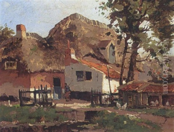 A Farm In A Landscape Oil Painting - Gerard Delfgaauw