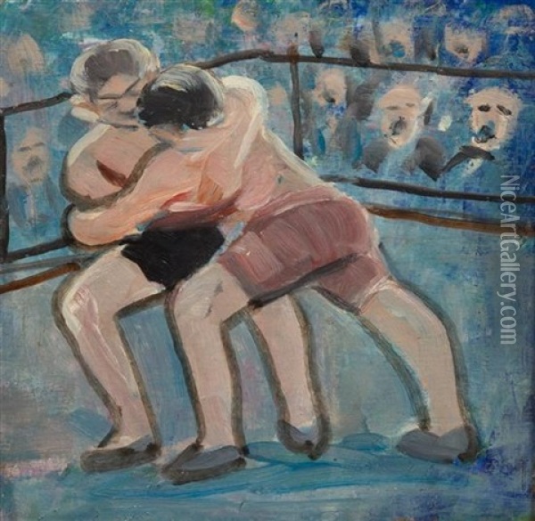 The Wrestlers Oil Painting - George Benjamin Luks