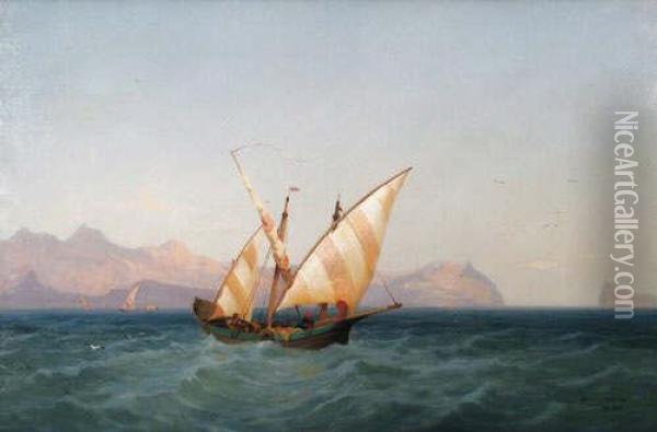 A Dhow In The Mediterranean Oil Painting - James Webb