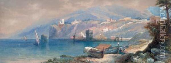 On The Northern Italian Coast Oil Painting - Thomas Miles Richardson