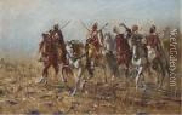 A Gathering Of Arab Horsemen Oil Painting - Heinrich Maria Staackmann
