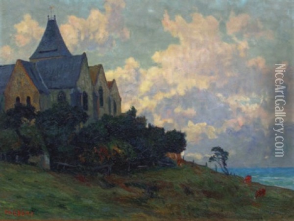 Eglise De Varangeville, Crepuscule Oil Painting - Narcisse Guilbert