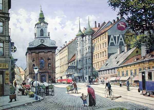 The Church of the Chimneysweeps, Wiedner Hauptstrasse, Vienna Oil Painting - Richard Pokorny