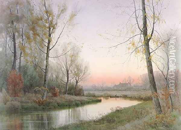 Evening Along the River Oil Painting - Henry Farrer