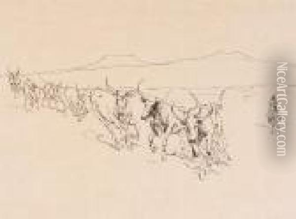 Study Of A Cattle Drive Oil Painting - John Edward Borein