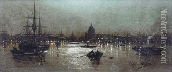 London By Moonlight Oil Painting - Wilfred Jenkins