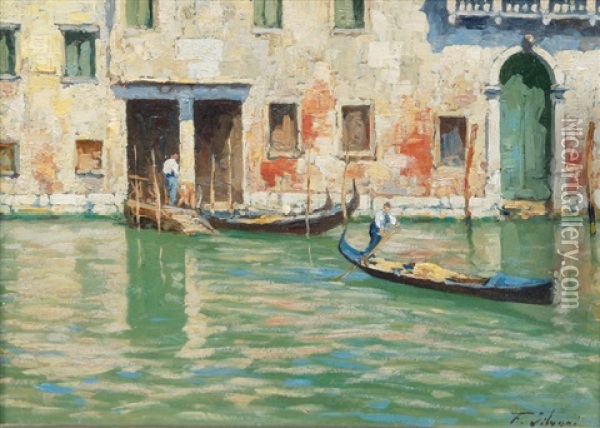 View Of Venetian Gondolas Oil Painting - Ferdinando Silvani