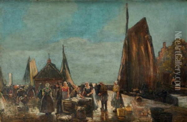 Le Retour De La Peche Oil Painting - Hans Adolf Hornemann
