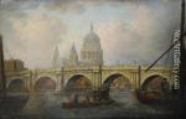 Blackfriars Bridge And St Paul's Cathedral Oil Painting - William Marlow