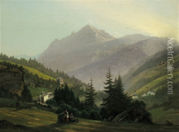 Landschaftsmotiv Mit Figurlicher Staffage Oil Painting - Emil Ludwig Lohr