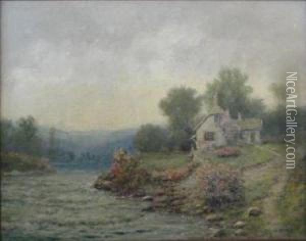 Cottage By A Stream- Oil Painting - H. Irving Marlatt