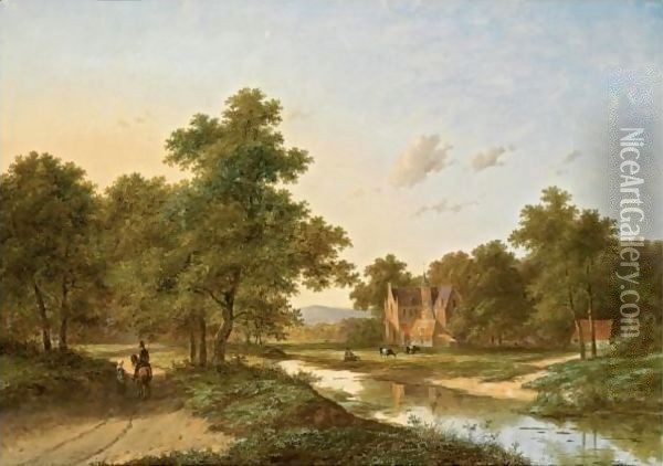 Conversing Figures On A Country Road Oil Painting - Jan Evert Morel
